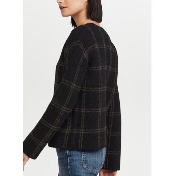 Vince Windowpane Plaid Alpaca/Wool-Blend Pullover Sweater, Black/Dark Camel - Picture 3 of 5